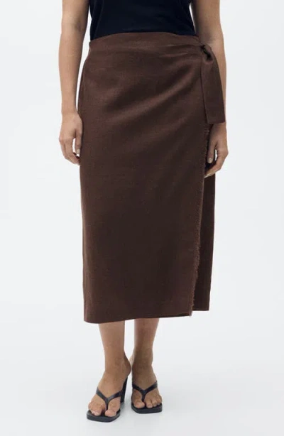 Mango Linen Wrap Skirt To Dark Brown In Brown