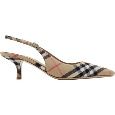 Burberry Women Dame Decollete With Check Motif In Neutral