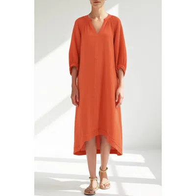 Ocean + Main Ocean+main Gauze Dress With Pockets In Orange