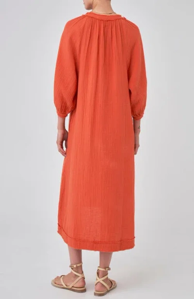 Ocean + Main Ocean+main Gauze Dress With Pockets In Orange