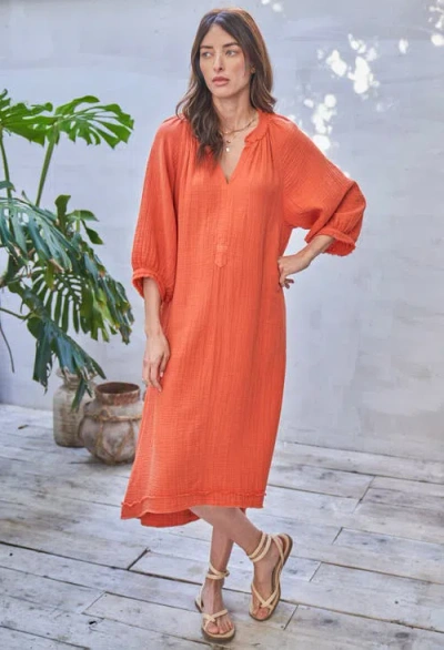 Ocean + Main Ocean+main Gauze Dress With Pockets In Orange