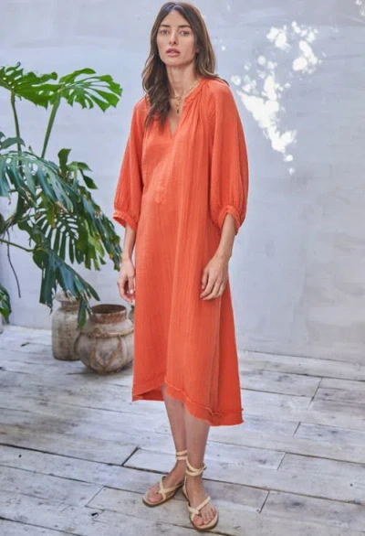 Ocean + Main Ocean+main Gauze Dress With Pockets In Orange