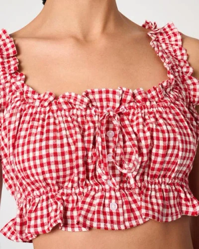 Weworewhat Ruffle Button Up Crop Top In Multi