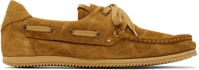 Jacquemus Moc-toe Croc-embossed Suede Boat Shoes In Camel