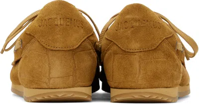 Jacquemus Moc-toe Croc-embossed Suede Boat Shoes In Camel