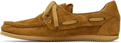 Jacquemus Moc-toe Croc-embossed Suede Boat Shoes In Camel