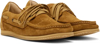Jacquemus Moc-toe Croc-embossed Suede Boat Shoes In Camel