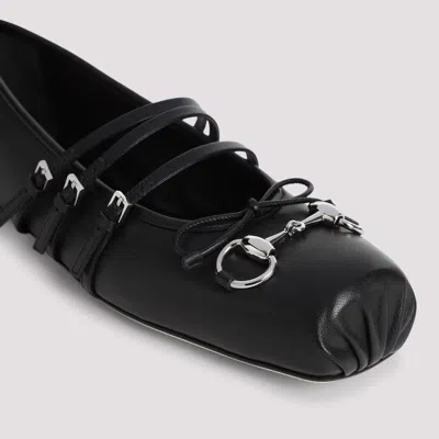 Gucci Leather Bow Detail Squared Toe Ballet Flats In Black