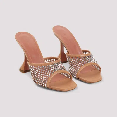 Amina Muaddi Tan Lupita Crystal Net Slipper Heeled Sandals