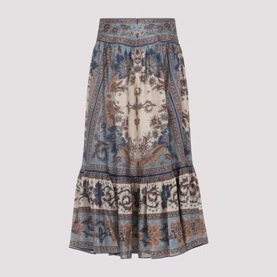 Zimmermann Womens Blue Cream Indienne Ascension Tiered Silk Midi Skirt Xs