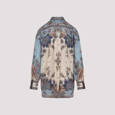 Zimmermann Womens Blue Cream Indienne Ascension Manstyle Graphic-pattern Silk Shirt