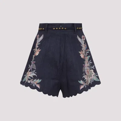 Zimmermann Womens Navy Multi Paisley Rhiannon Floral Linen Shorts Xs