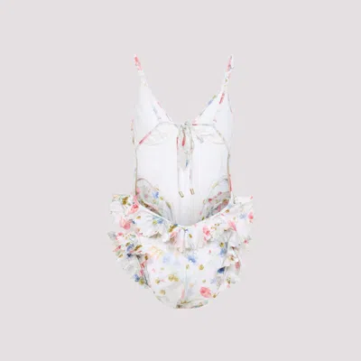 Zimmermann Multicolour Floral Swimsuit With Ruffled Edges And Adjustable Ties In Multi