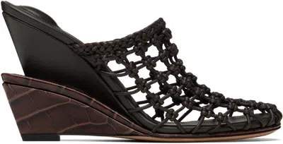 Jacquemus Les Doubles Tresses Croc-embossed Wedge Mules In Black