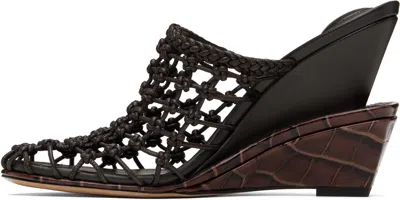 Jacquemus Les Doubles Tresses Croc-embossed Wedge Mules In Black