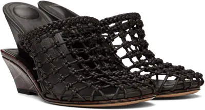 Jacquemus Les Doubles Tresses Croc-embossed Wedge Mules In Black