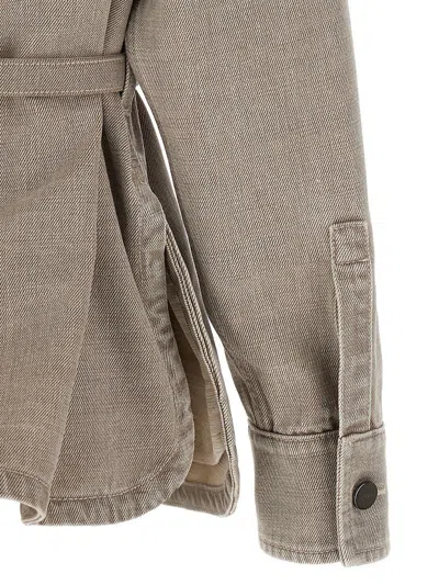 Fendi 'go To' Blue Jacket With Belt With Ff Buckle And Logo Patch On The Front In Denim Woman
