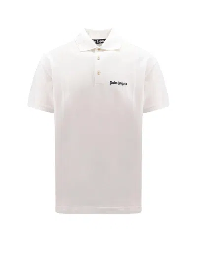 Palm Angels White Polo Shirt With Classic Collar And Logo On The Front