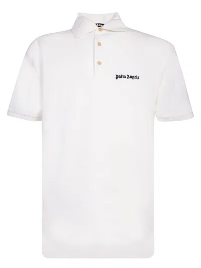 Palm Angels White Polo Shirt With Classic Collar And Logo On The Front