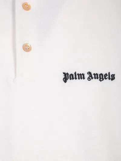 Palm Angels White Polo Shirt With Classic Collar And Logo On The Front