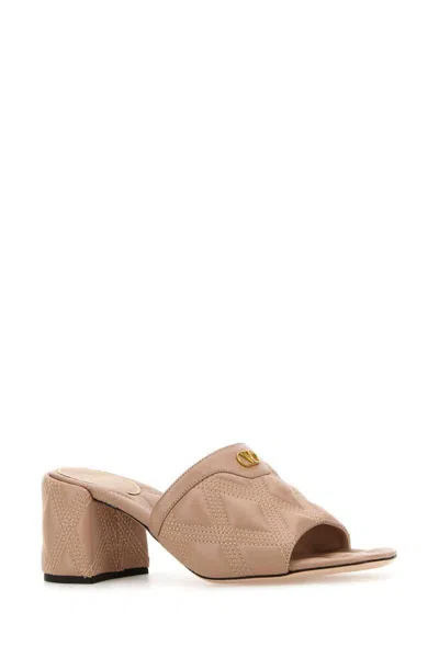 Valentino Antiqued Pink Leather Quiltie Mules