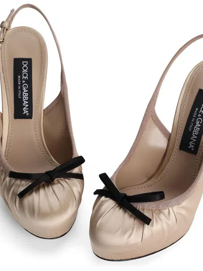 Dolce & Gabbana Bow-embellished Grosgrain-trimmed Satin Slingback Pumps