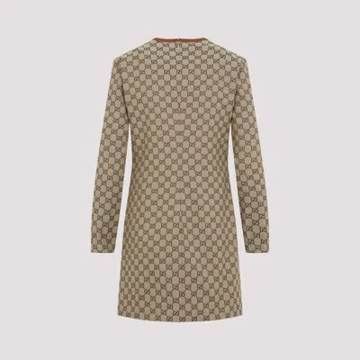 Gucci Beige Crewneck Mini Dress With Horsebit On The Front In Gg Canvas Woman