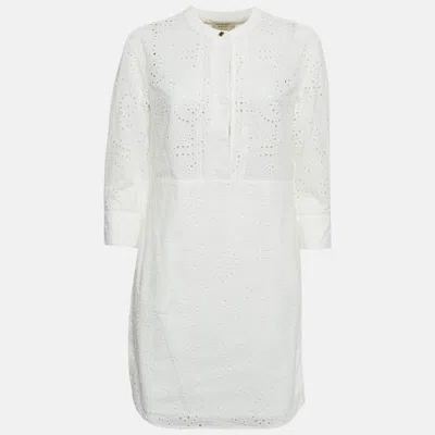 Pre-owned Burberry White Broderie Anglaise Cotton Short Dress S