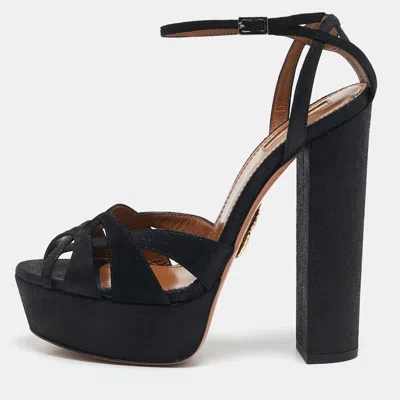 Pre-owned Aquazzura Black Texture Suede Luna Platform Sandals Size 40