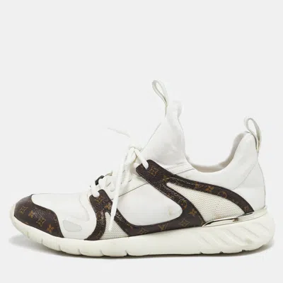 Pre-owned Louis Vuitton White Neoprene And Monogram Canvas Aftergame Sneakers Size 38.5