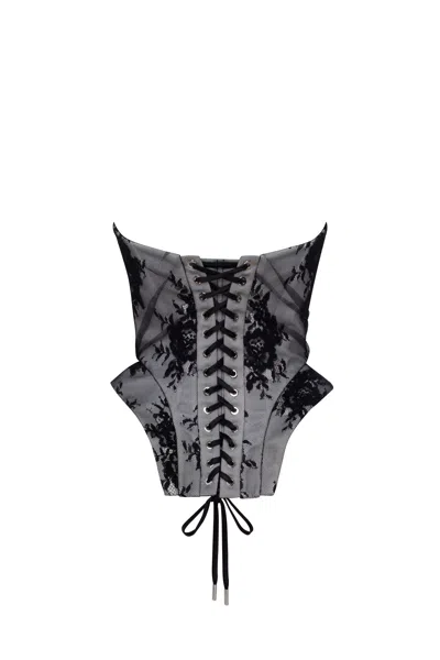 Milla Black Lace Over The White Mesh Peplum Corset With An Oversized Bow, Parisienne