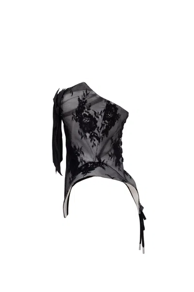Milla Black Lace Over The White Mesh Peplum Corset With An Oversized Bow, Parisienne