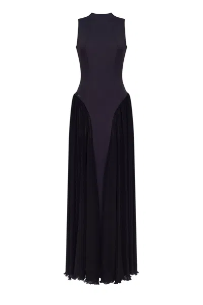 Milla Elegant Mock Neck Maxi Dress In Blue