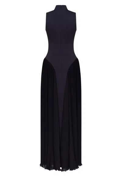 Milla Elegant Mock Neck Maxi Dress In Blue
