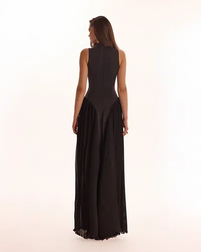 Milla Elegant Mock Neck Maxi Dress In Blue