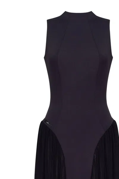 Milla Elegant Mock Neck Maxi Dress In Blue