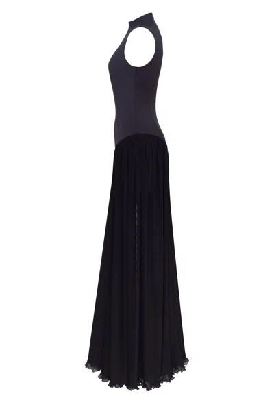 Milla Elegant Mock Neck Maxi Dress In Blue