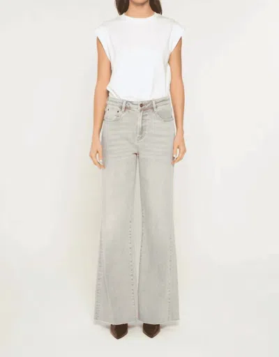Mica Denim Super High Wide Leg With Raw Hem Pants In Gray