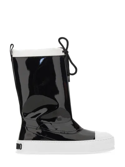 Moschino Glossy High-shaft Boots With Contrasting Sole