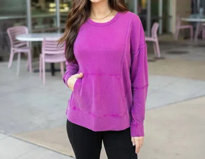 Grace & Lace Mineral Washed Pullover In Boysenberry