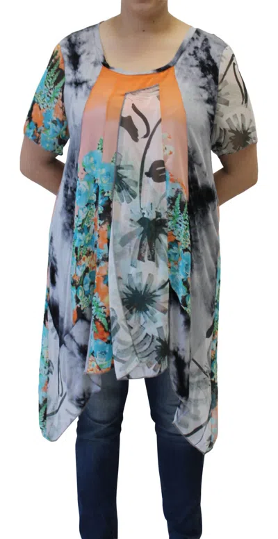 Lv Collection Patchwork Long Tunic Top In Orange Floral
