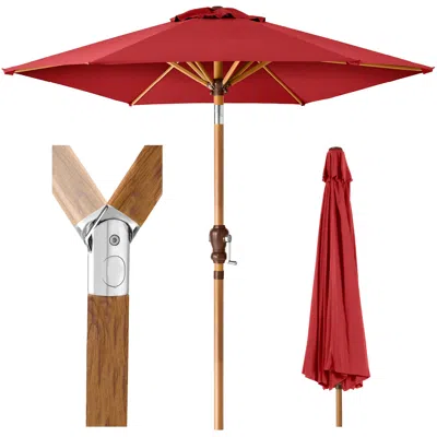 Best Choice Products 10ft Outdoor Woodgrain Pattern Steel Market Patio Umbrella W/ Crank, Tilt - Red