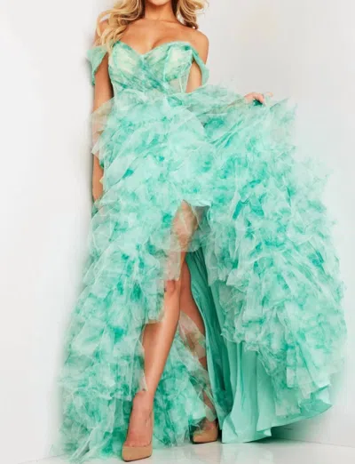 Jovani Sweetheart Neck Off-shoulder Ballgown In Green