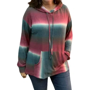 White Birch Hooded Pullover Top In Green Multi
