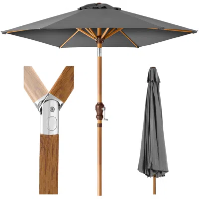 Best Choice Products 10ft Outdoor Woodgrain Pattern Steel Market Patio Umbrella W/ Crank, Tilt - Gray