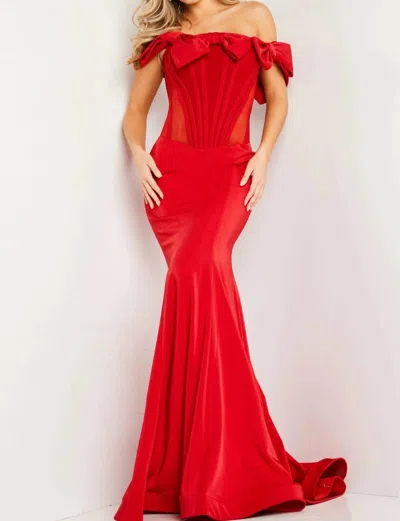 Jovani Off The Shoulder Corset Prom Dress In Red