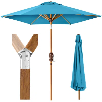 Best Choice Products 10ft Outdoor Woodgrain Pattern Steel Market Patio Umbrella W/ Crank, Tilt - Sky Blue