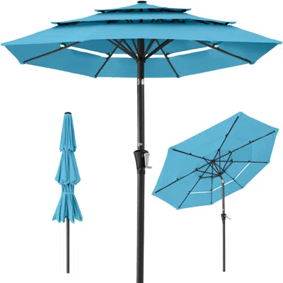 Best Choice Products 10ft 3-tier Patio Umbrella, Market Sun Shade W/ Tilt Adjustment, Easy Crank- Sky Blue