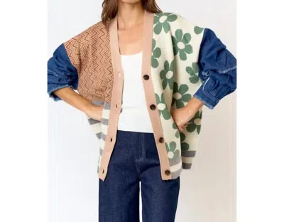 Lalavon Patchwork Denim Sleeve Cardigan In Multi