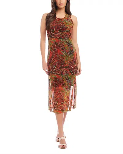 Karen Kane Midi Scoop Neck Fern Print Tank Dress In Rust Multi